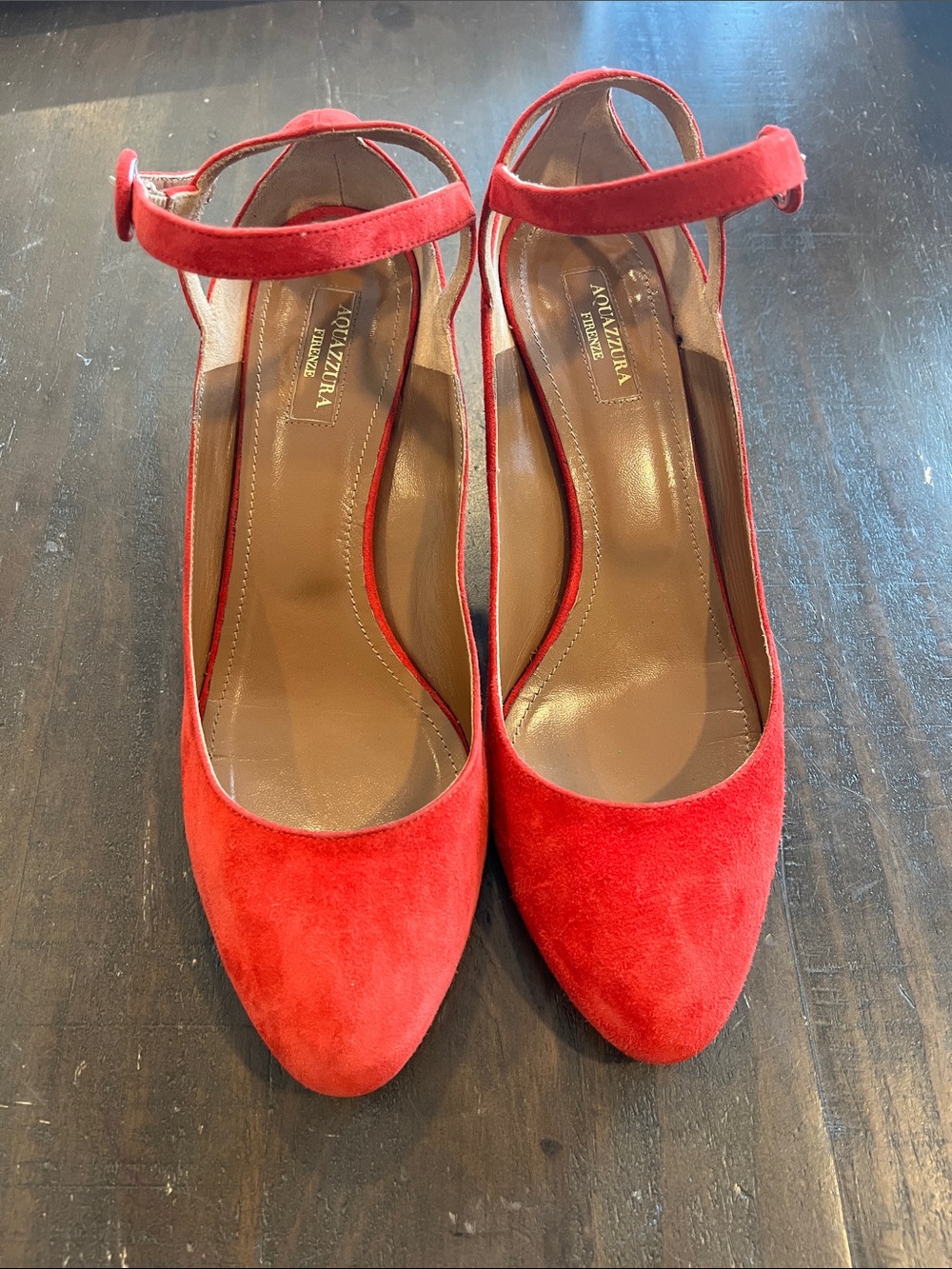 Aquazzura SWEET THING SUEDE BLOCK-HEEL PUMPS IN LIPSTICK RED